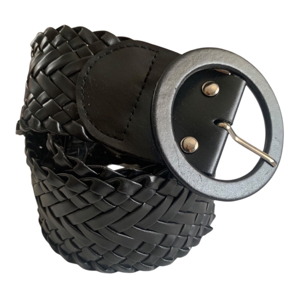 ▪️ Braided Black Faux Leather Wide Belt Round Buckle▪️